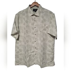 Nat Nast Shirt Mens Size Large Cream Hawaiian Silk Blend Untuck Short Sleeve